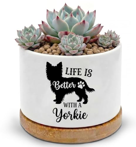 Yorkie Ceramic Pots for Dog Lover,Flower Pots for Indoor Plants