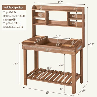 Topeakmart Wooden Garden Workbench with Display Rack and Open Storage,Brown