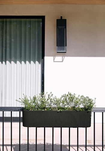 Veradek Demi Series Railing Planter - Round Window Box with Bracket - color: Black, size: 36 inch