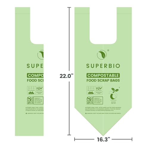 SUPERBIO 2.6 Gallon Compostable Bags, 100 Count, 2 Pack - color: 2.6 gallon, 200 count