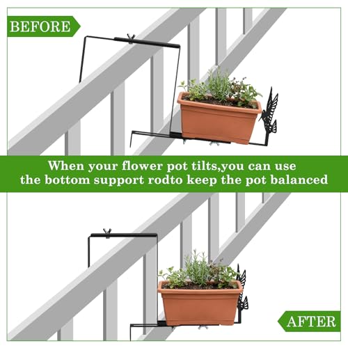 Chumia 4 Pcs Window Box Brackets Adjustable Planter Box Bracket for Railing
