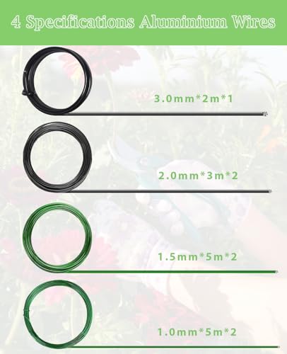 7 Roll Aluminum Bonsai Training Wire Coils with Cutter Set -1/1.5/2.0/3.0mm Multiple Sizes for Bonsai Trees Branch Control Plant Shaping - size: Bonsai Wire 8Pcs