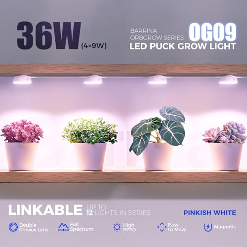 Barrina OG09 Puck Grow Light, 36W(4 x 9W), Pinkish White, Timer, 4 Packs - color: Pinkish White-White Cover, size: 4 Packs with Timer