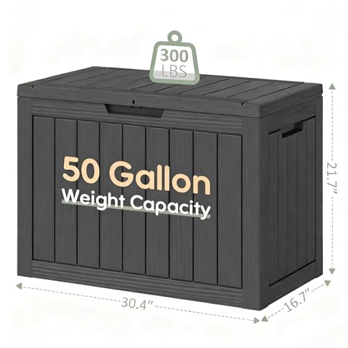 Waterproof Outdoor Storage Box, Resin Patio Bin,50 Gal,Black - color: Striped Black, style: 50 Gallon