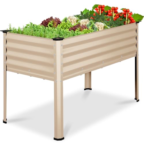 Best Choice Products 48x24x30in Galvanized Raised Garden Bed, Metal Elevated Planter Box, Vegetable Garden for Backyard, Patio, Balcony - Beige - color: Beige, size: 48x24x30in