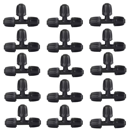 Drip Irrigation Tee Fittings 15 Pack - 1/2 Inch Barbed Lock Nut Connectors, Anti-Drop Design for Tubing 1/2” (0.6-0.63” OD ONLY), Secure 3-Way Connection for Drip System - style: 1/2'' tee（15）