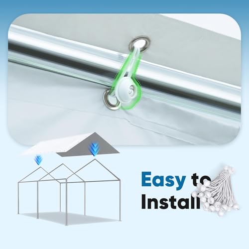 Quictent 10x20 ft Carport Replacement Tarp Canopy Top Cover with Bungee Balls - color: White