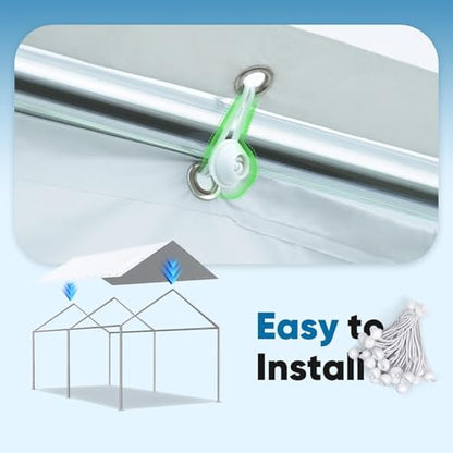 Quictent 10x20 ft Carport Replacement Tarp Canopy Top Cover with Bungee Balls - color: White