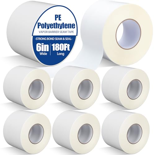 Treela 6 Rolls Vapor Barrier Tape 6" x 180' 9 Mil White Polyethylene Tape - size: 6" X 180'