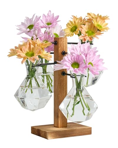 Plant Propagation Stations with Wood Stand, 4 Vases Diamond Shape - color: Diamond