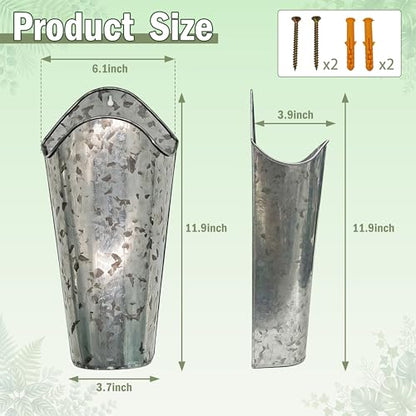 12 Inches Galvanized Wall Planters, Set of 2 - color: Silver