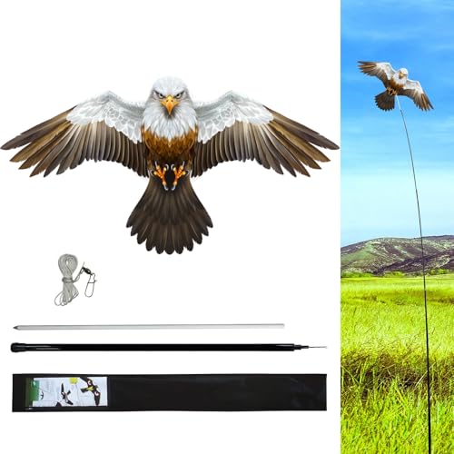 eyijklzo Bird Scarer Hawk Flying Kite with 13ft Telescopic Pole-White - style: White-with 4m pole