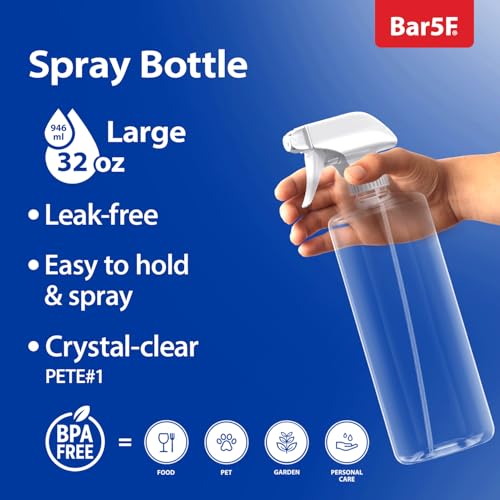 Bar5F Plastic Spray Bottles with Mixor Trigger, 32 oz, Pack of 2