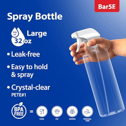 Bar5F Plastic Spray Bottles with Mixor Trigger, 32 oz, Pack of 2