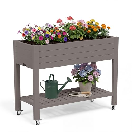 Fancyango Raised Garden Bed with Wheels 33.7" H -Gray - color: Gray, size: 33.7"H