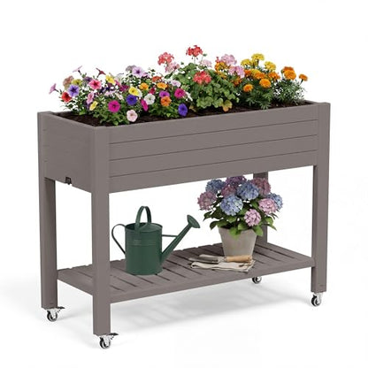 Fancyango Raised Garden Bed with Wheels 33.7" H -Gray - color: Gray, size: 33.7"H