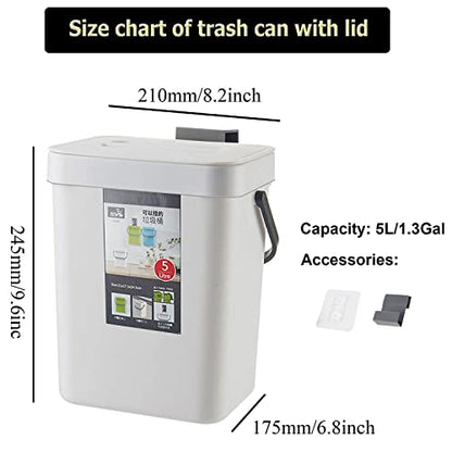 Small Trash Can with Lid Mini Kitchen Hanging Trash Can Tightly Sealed Odor Free, Small Countertop Compost Bin for Scraps from Daily Cooking, Mountable Trash Bin for Kitchen Counter, 5L/1.3 White - color: white