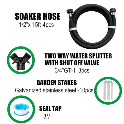 AMRITA 1/2"Soaker Hose KIT, 15ft 4Pack Garden Drip Hoses Plastic Couplings - color: 1/2"×(15FT)×(4PCS)