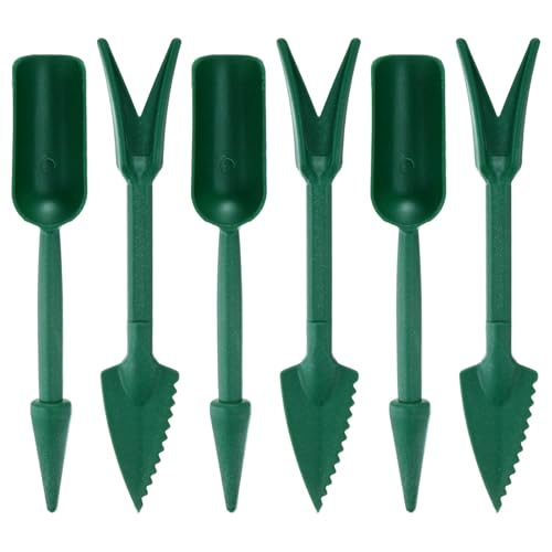 M METERXITY 6-Set Mini Gardening Tools, Plastic 2-in-1 Portable Garden Shovel Hand Tools Set Digging Scoops Kits for Plant/Seedlings/Transplanting/Succulent/Bonsai [Green] - color: Green