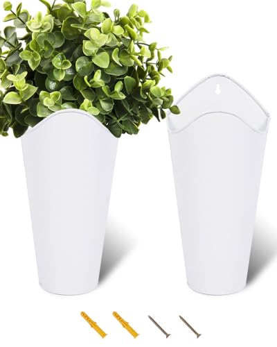 vensovo 2 Pack 12 Inch Galvanized Wall Planters for Flowers, White - color: White