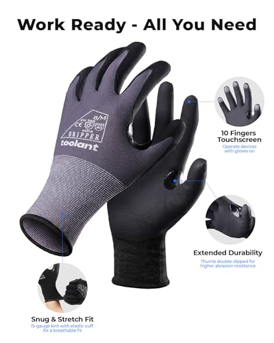 toolant Microfoam Nitrile Work Gloves with Grip, 6 Pairs, Gray, Large - color: Gray-6pairs, size: Large