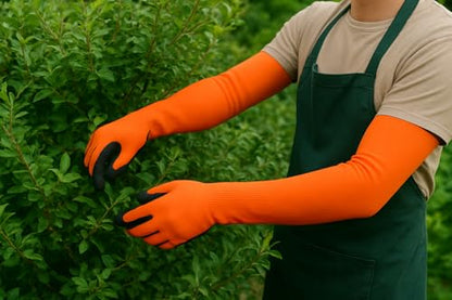 Long Sleeve Gardening Gloves Nitrile-Coated No Slip Grip Cut Proof - color: Orange, size: Small