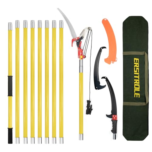Manual Pole Saw, 30 ft Extendable Tree Pruner, Sharp Steel Blade and Scissors High Branches Trimming, Pole Saws for Tree Trimming, Tree Trimmers Long Handle Pruner