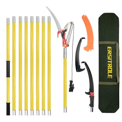 Manual Pole Saw, 30 ft Extendable Tree Pruner, Sharp Steel Blade and Scissors High Branches Trimming, Pole Saws for Tree Trimming, Tree Trimmers Long Handle Pruner