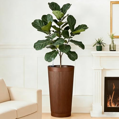 24" Self Watering Tall Outdoor Planters Set of 2 - color: Brown Round
