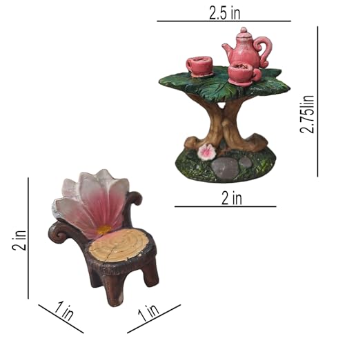 3 Pcs Miniature Garden Furniture Miniature Table and Chairs Set Fairy Garden Accessories Outdoor Mini Resin Furniture Kit Micro Landscape Decor Tea Set for Fairies and Garden Gnomes DIY Craft Gift