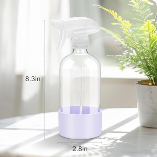 Glass Spray Bottles - 2 Pack 16 oz Clear Spray Bottles with Silicone Sleeve - color: Purple