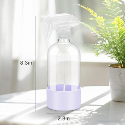 Glass Spray Bottles - 2 Pack 16 oz Clear Spray Bottles with Silicone Sleeve - color: Purple