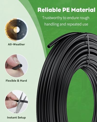 Pawfly 25 ft. 1/4" Drip Irrigation Tubing, Blank PE Distribution Tubing for Drip Irrigation System, Black Polyethylene Drip Line, Drip Irrigation Hose Roll for Garden Watering - size: 25 feet