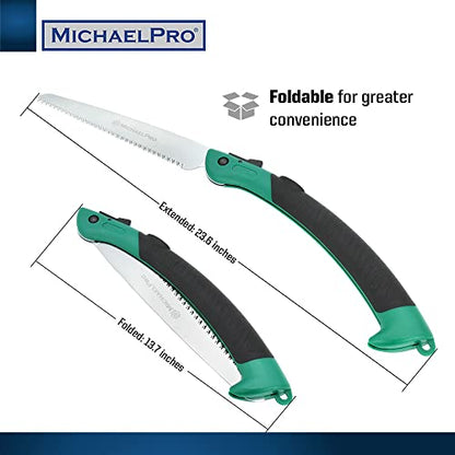 MichaelPro MP018007 Folding Hand Saw, Pruning Saw | 11” Rugged Blade with Non-Slip Grip for Tree Pruning, Camping, Gardening, Hunting. Cutting Wood, PVC