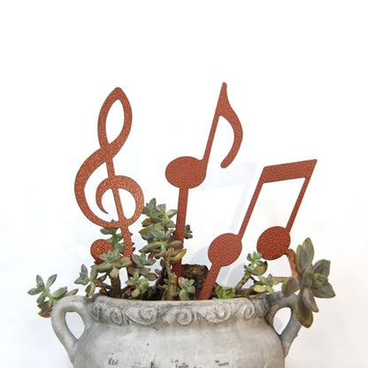 Metal Garden Decor Music Note Plant Stake Set for Flower Pots, Steel