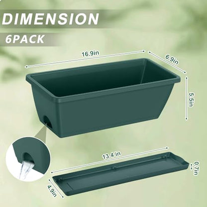CADUKE Window Deck Railing Planter Box for Outdoor 6 Pack 17 Inch Deck Railing Planter Boxes Plastic Hanging Flower Planters Box with Adjustable Brackets Green - color: Green