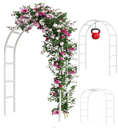 Adorox Metal Garden Arch Trellis for Climbing Plants 7.8ft Outdoor Arch Wedding Halloween Christmas Vine Trellis Pumpkin Archway Assemble Freely 2 Sizes White - color: White