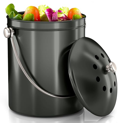 Utopia Kitchen Countertop Compost Bin 1.3 Gallon, Stainless Steel, Grey - color: Gray, size: 1.3 Gallon (Pack of 1)