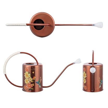 68oz Bronze Stainless Steel Watering Can, Hummingbird Pattern & 2 Sprayers
