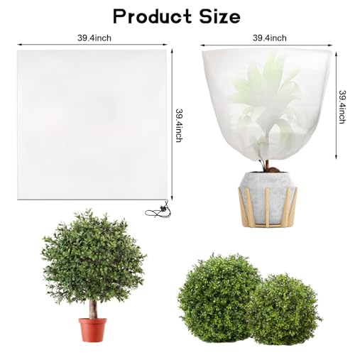 4 Pcs 39 x 39 in Winter Plant Covers Freeze Protection with Drawstring - color: white