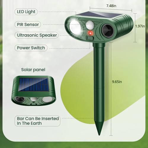 2026 Newly Advanced Ultrasonic Solar Animal Repellent Outdoor (2-Pack)