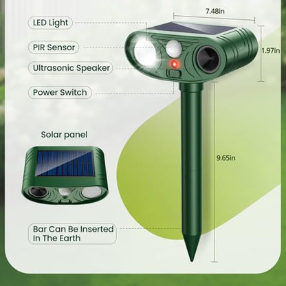 2026 Newly Advanced Ultrasonic Solar Animal Repellent Outdoor (2-Pack)