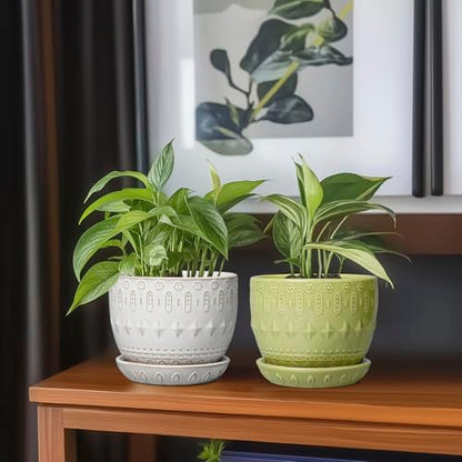 G EPGardening Ceramic Planter 5.5 Inch, Boho Plant Pot Indoor, Green - color: Columnar Green