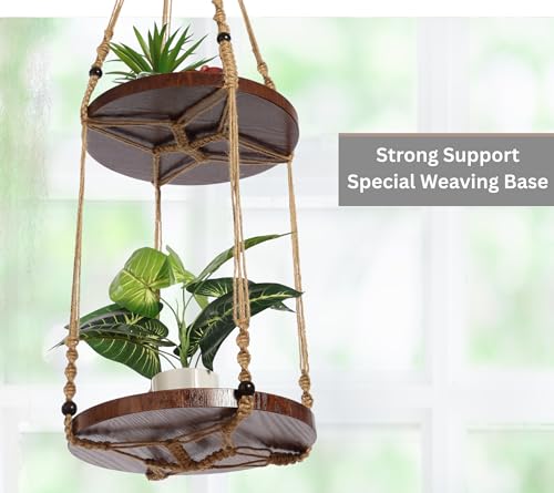 2 Tier Macrame Plant Hanger, Hanging Plant Shelf (12") - color: Brown, size: 1-Pack, 2-Tier