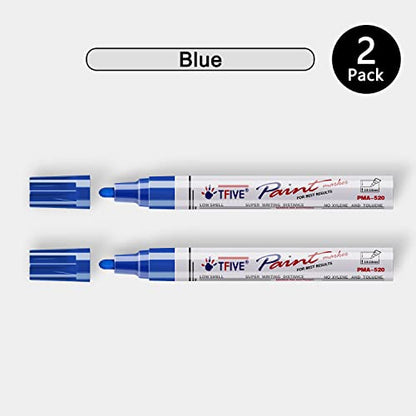 TFIVE Blue Permanent Markers Paint Pens, 2 Pack Oil Based Paint Markers - color: Blue