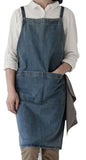 Denim Bib Apron for Women Men, Unisex Cross Back Aprons with Large Pockets - color: Style a - Deep Blue