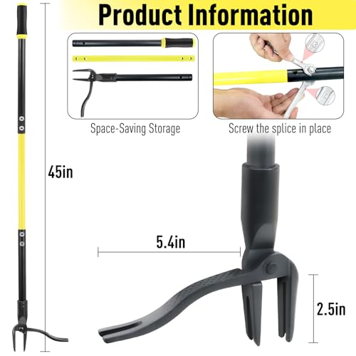 Jardineer Weed Puller Tool Stand Up Heavy Duty, 45" Weed Remover Tool with Long Handle and 4-Claw Steel Head, Manual Weeding Tool for Garden Lawn Yard, Easily Remove Weeds Without Bending