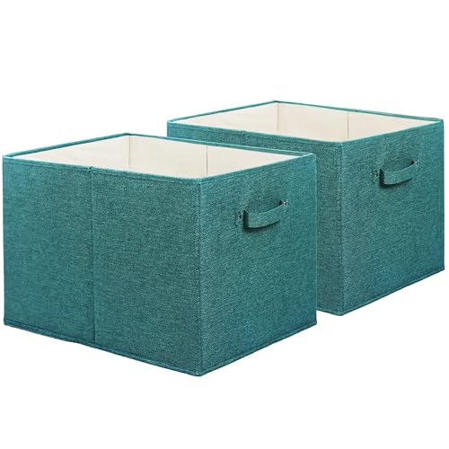 Simple Houseware 15" x 13" Foldable Fabric Storage Bin with Handles, 2 Pack - color: Turquoise