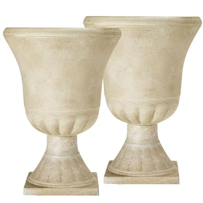 22" Tall Urn Planters Set of 2 Large Flower Pots, Antique Ivory - color: 22"-antique Ivory
