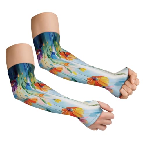 1 Pair Gardening Sleeves Farmers Sun Protection Cooling Arm Sleeves Cover Arms for Women Men Garden Outdoor Sports - color: Green & Orange